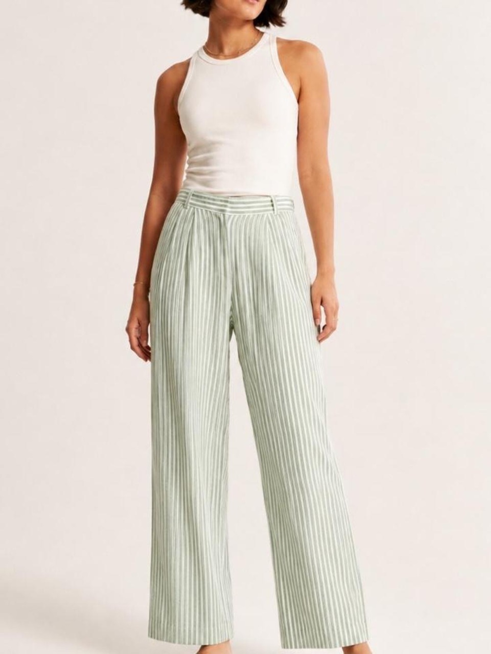 Striped Green & White linen pants